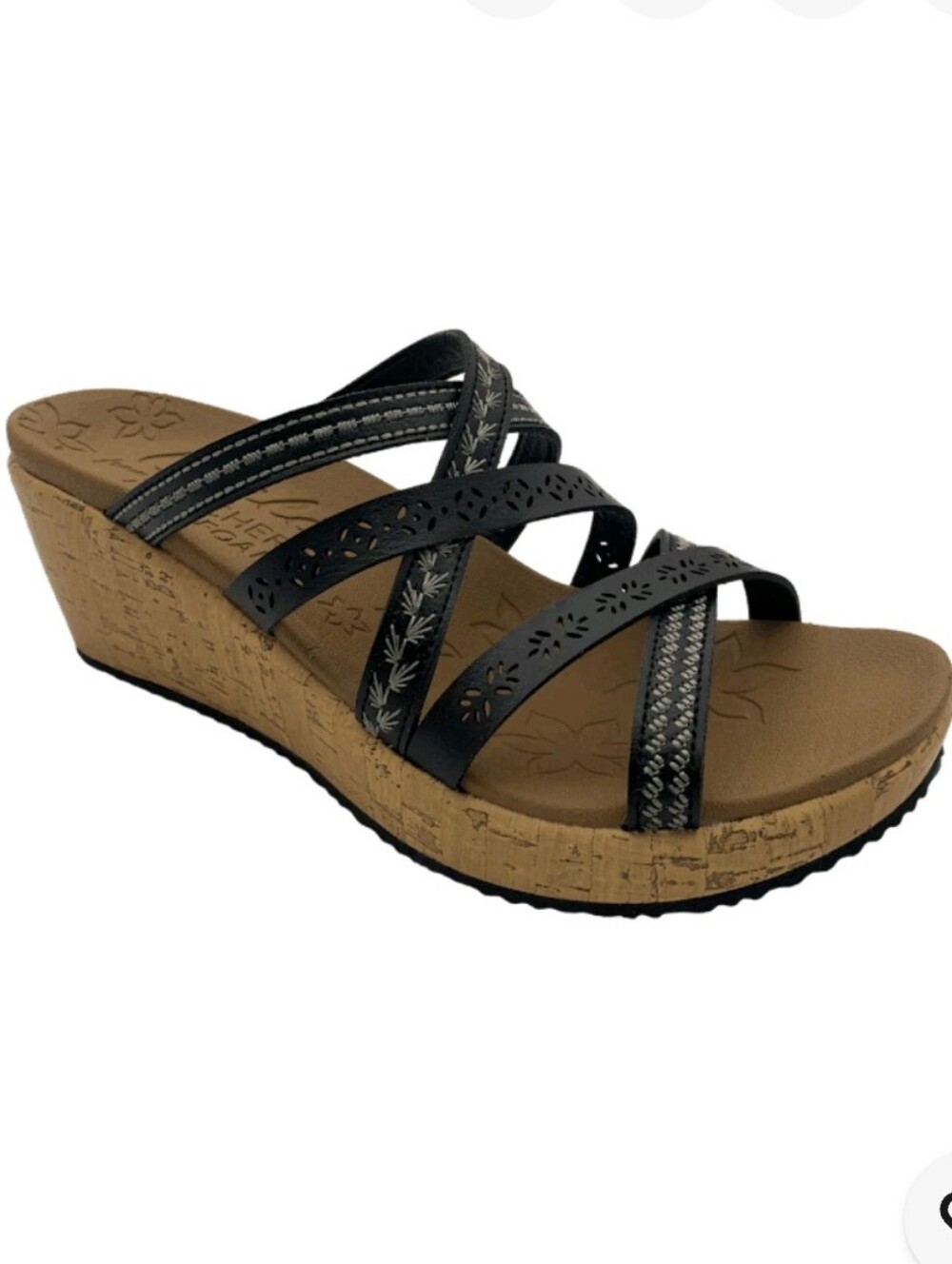 Skechers‎ Beverlee Wedge Strappy Sandals in Tiger Posse Black Chunky Slides